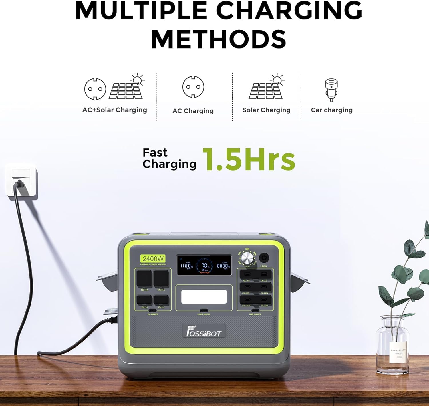 FOSSiBOT F2400 Tragbare Powerstation 2048Wh/640000mAh LiFePO4, 3x230V AC Outputs 2400W (4800W Peak) Solargenerator, Portable Power Stationen Stromspeicher, Outdoor Reisen und Camping im Wohnmobil