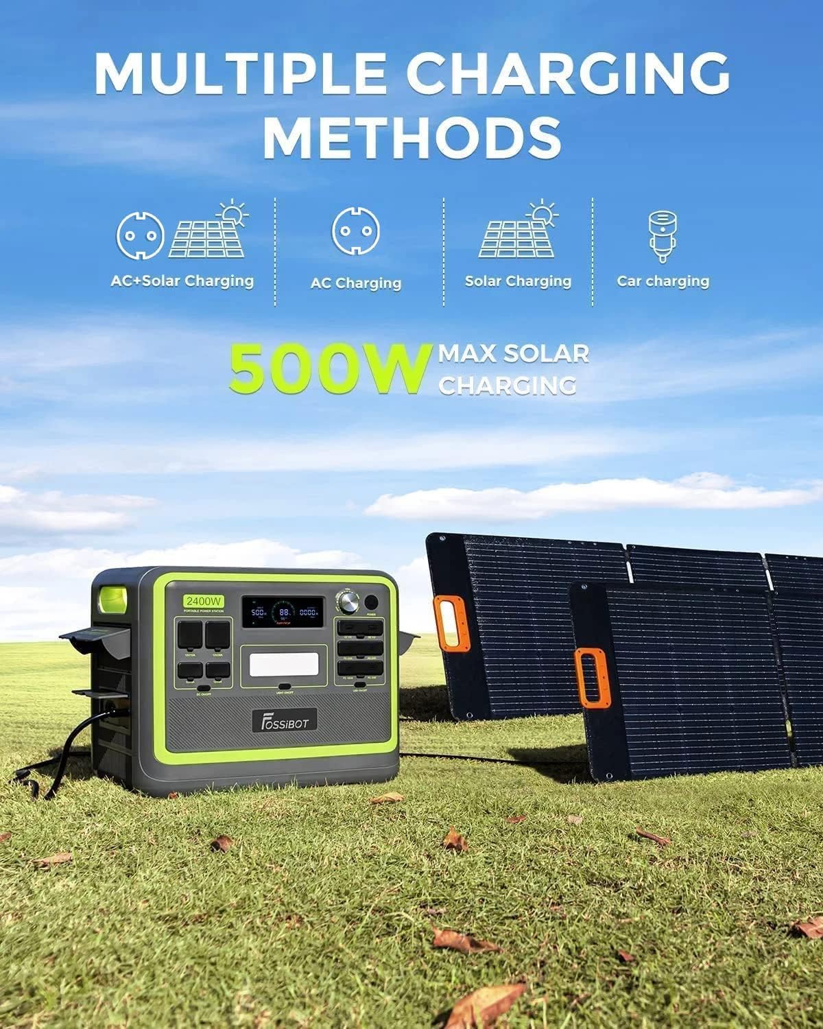 FOSSiBOT F2400 Tragbare Powerstation 2048Wh/640000mAh LiFePO4, 3x230V AC Outputs 2400W (4800W Peak) Solargenerator, Portable Power Stationen Stromspeicher, Outdoor Reisen und Camping im Wohnmobil